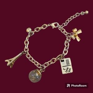 Vintage Eiffel Tower Paris I Love You Mustard Seed Coquette Charm Bracelet